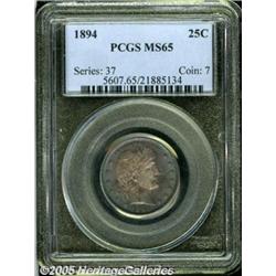 1894 25C MS65 PCGS. Sharply struck, with mauve an