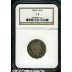 1896-S 25C Good 4 NGC. Evenly worn with attractiv