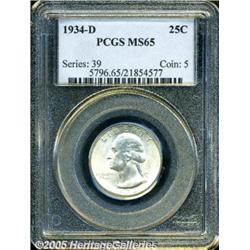 1934-D 25C Medium Motto MS65 PCGS. Gentle hints o