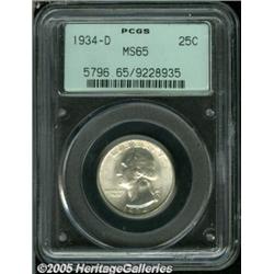 1934-D 25C Medium Motto MS65 PCGS. A lustrous and