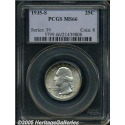 1935-S 25C MS66 PCGS. Golden-brown and sea-green 