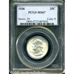 1936 25C MS67 PCGS. A lustrous and essentially im