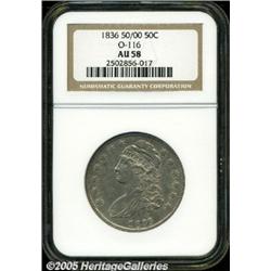 1836 50C 50 Over 00 AU58 NGC. O-116, R.2. Medium 