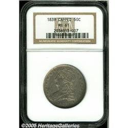 1839 50C MS61 NGC. Reeded Edge. Much vibrant sati