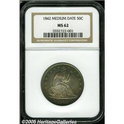 1842 50C Medium Date, Large Letters MS62 NGC. WB-