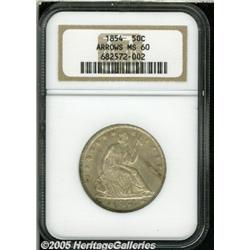 1854 50C Arrows MS60 NGC. Well struck and satiny,