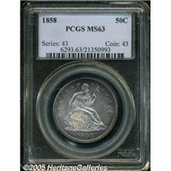 1858 50C MS63 PCGS. The obverse shows touches of 