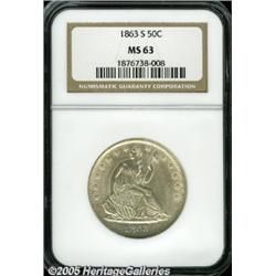 1863-S 50C MS63 NGC. WB-102. "Broken" Mintmark. T