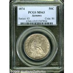 1874 50C Arrows MS63 PCGS. Well struck, satiny, a
