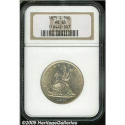 1875-S 50C MS63 NGC. Wisps of tan patina enrich t