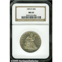 1876-S 50C MS63 NGC. Type One Reverse. A satiny a