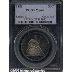1881 50C MS64 PCGS. Cobalt-blue and mauve toning 