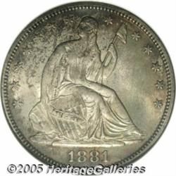 1881 50C MS65 NGC. Waves of apple-green, rose-red