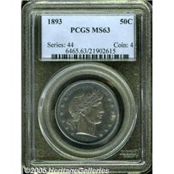 1893 50C MS63 PCGS. Even grayish-blue patina over