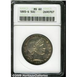 1893-S 50C MS60 ANACS. Golden-brown and sea-green