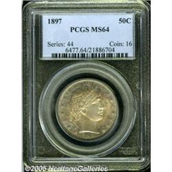 1897 50C MS64 PCGS. Golden-gray, cobalt-blue, and
