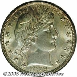 1899 50C MS66 NGC. Toned with satiny blue and gra