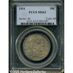 1911 50C MS63 PCGS. This Barber half features gol