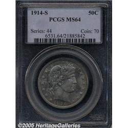 1914-S 50C MS64 PCGS. Attractive mauve-blue patin