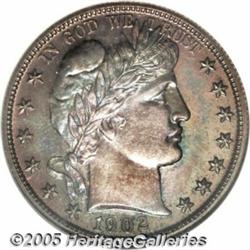 1902 50C PR66 NGC. Mauve and cobalt-blue patina o