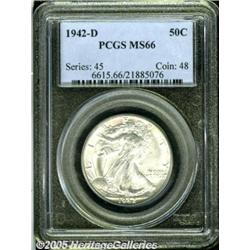 1942-D 50C MS66 PCGS. Brilliant surfaces are full