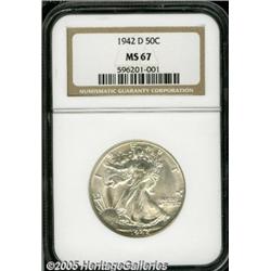 1942-D 50C MS67 NGC. This D-mint reveals lustrous