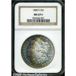 1880-S $1 MS67 NGC. A crescent of multicolored 18