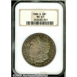 1880-S $1 MS67 NGC. Medium S. Vivid fire-red, gol