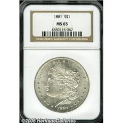 1881 $1 MS65 NGC. Lustrous silver-gray surfaces e