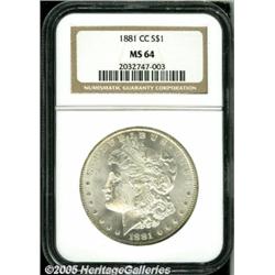 1881-CC $1 MS64 NGC. Lustrous surfaces are essent