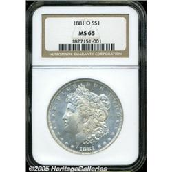 1881-O $1 MS65 NGC. An exquisitely struck silver-
