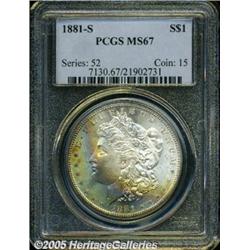 1881-S $1 MS67 PCGS. Low intensity rainbow-like t