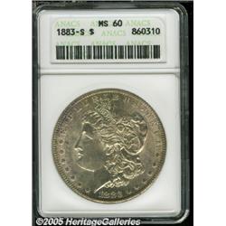 1883-S $1 MS60 ANACS. Unbroken cartwheel luster, 
