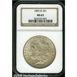 1885-CC $1 MS63 NGC. Light bag toning is seen on 