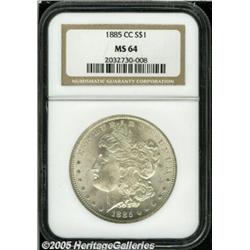1885-CC $1 MS64 NGC. Silver-gray surfaces display