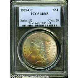 1885-CC $1 MS65 PCGS. Lovely ruby-red, gold, and 