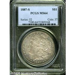 1887-S $1 MS64 PCGS. Lustrous surfaces are visite