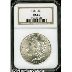 1889-S $1 MS65 NGC. Lustrous surfaces reveal just