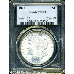 1891 $1 MS64 PCGS. Lustrous silver-gray surfaces 