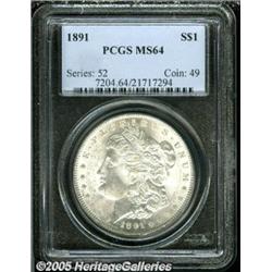 1891 $1 MS64 PCGS. Adequately struck, with nearly