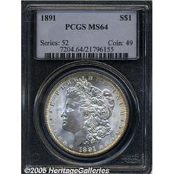 1891 $1 MS64 PCGS. Bright lustrous surfaces have 