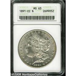 1891-CC $1 MS63 ANACS. Peripheral lemon color hug