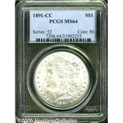 1891-CC $1 MS64 PCGS. Well struck, with silver-gr