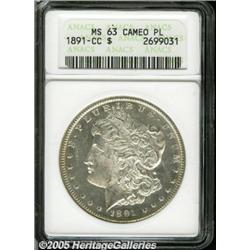 1891-CC $1 MS63 Cameo Prooflike ANACS. A brillian