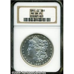 1891-CC $1 MS64 Prooflike NGC. Prooflike surfaces