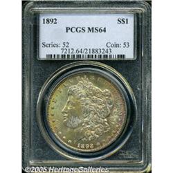 1892 $1 MS64 PCGS. Multicolored toning dominated 