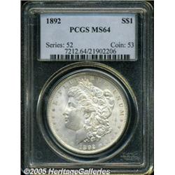 1892 $1 MS64 PCGS. Silver-gray surfaces display a