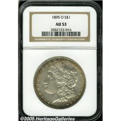 1895-O $1 AU53 NGC. Reddish-brown patina visits t