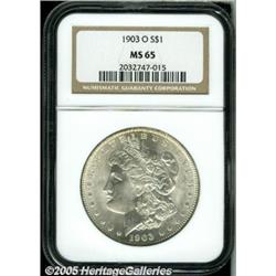 1903-O $1 MS65 NGC. Brilliant surfaces are lightl