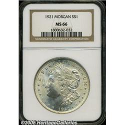 1921 $1 MS66 NGC. Sharply struck, with bright lus